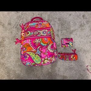 Vera Bradley backpack, pencil case, wallet